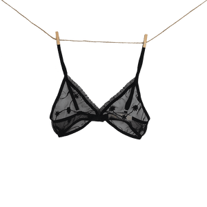 black bralette with flower embroidered and velvet details