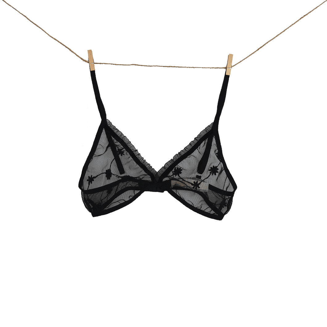 black bralette with flower embroidered and velvet details